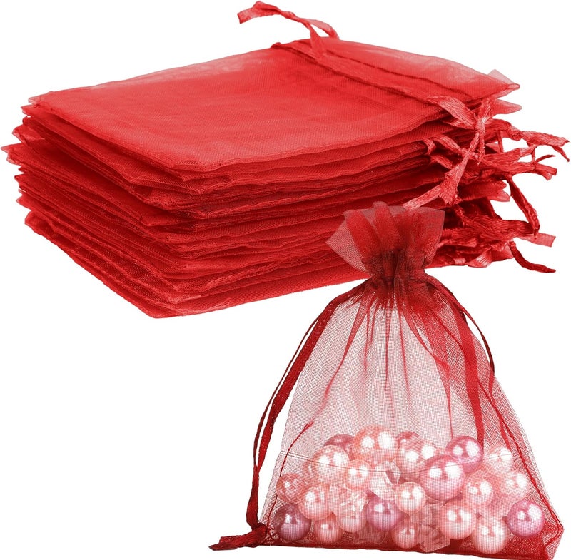 BOEIAC Burgundy Sheer Organza Bags - 3 x 4 inch, 50 Pcs, Small with Drawstring, Jewelry Gift & Party Favor Bags for Candy, Wedding, Christmas - Image 1